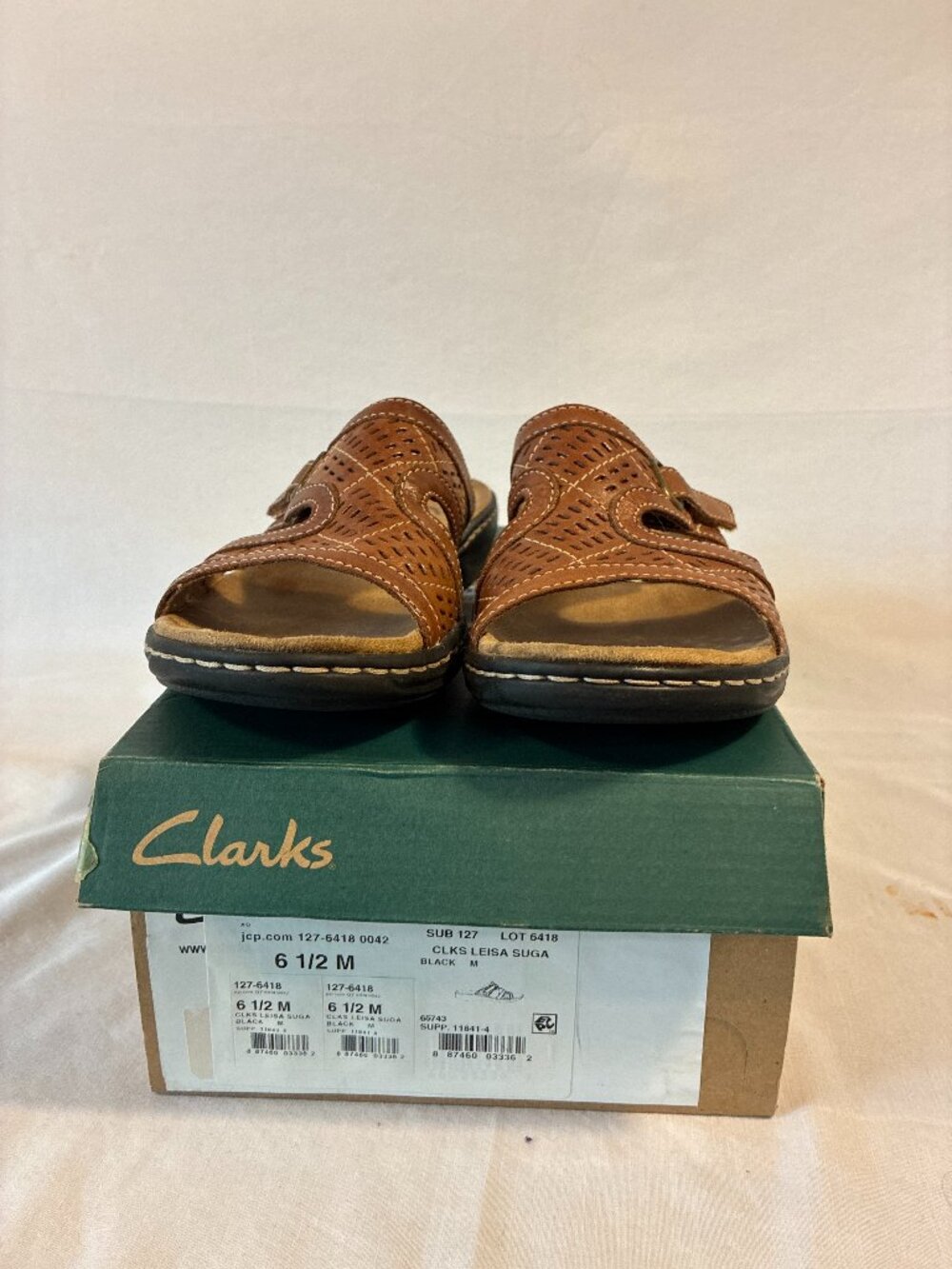 Clarks Leisa Sugar Brown Black Quilted Leather Buckle Sandal Sz 6.5 Vacation